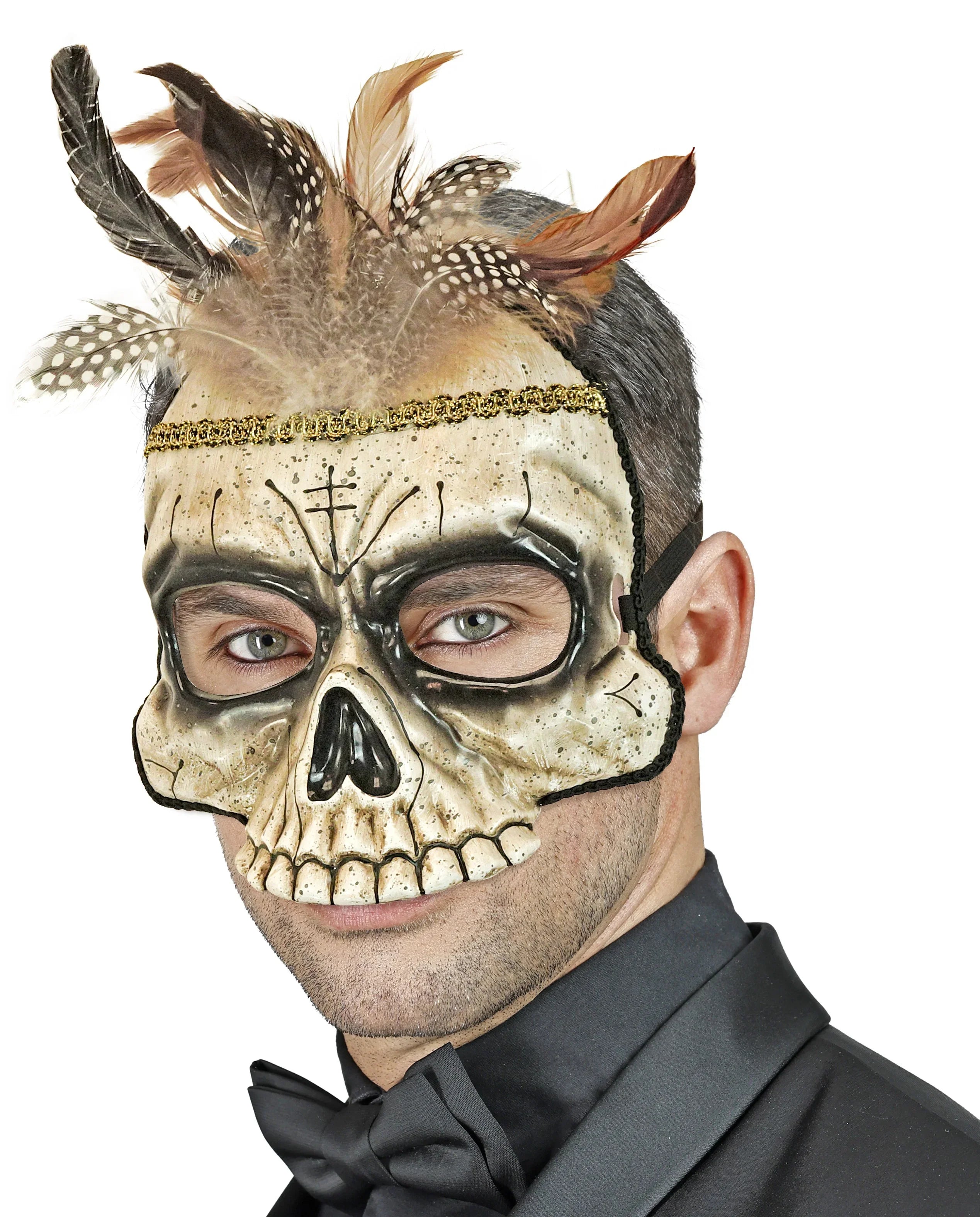 Máscara de Calavera de Chamán Vudú con Plumas Máscaras Halloween Widmann